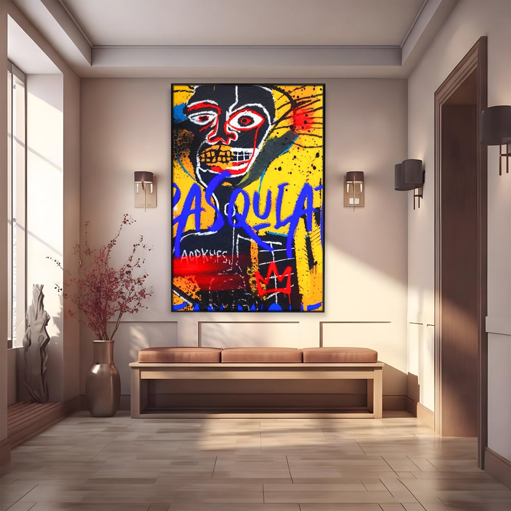 Tablou canvas cu tablou canvas cu portret stil graffiti, in rama de aluminiu negru